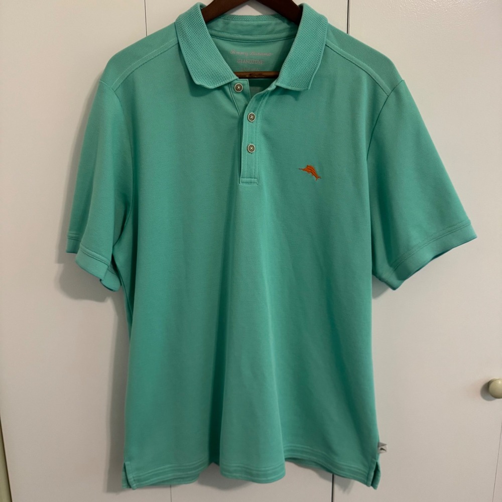 Tommy Bahama IslandZone Supima Polo Shirt Mens Large Green Short Sleeve Trim Fit